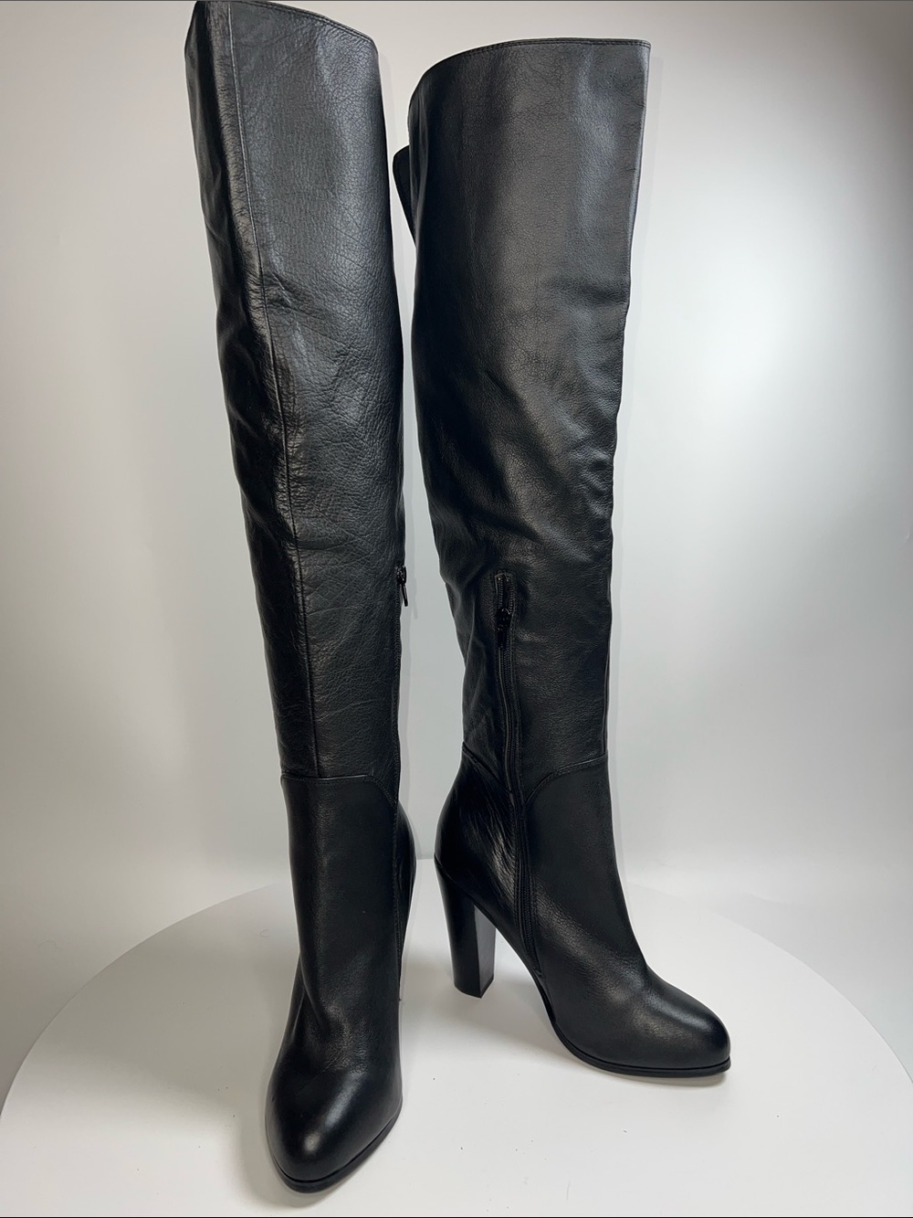 NEW STEVE MADDEN STARIA OVER THE KNEE BLACK LEATHER BOOTS SIZE 8